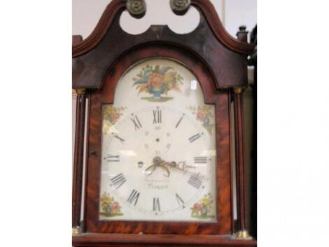 A 19thC cross banded and flamed mahogany long case clock