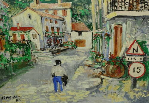 John Smith (1934-2018). Street scene, oil on board, signed and dated (20)05, 62cm x 92cm, and six other works (7).