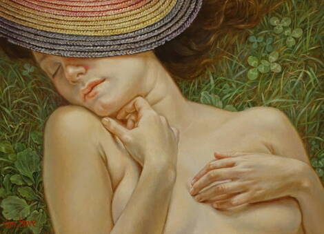 Francine Van Hove (b.1942). Le Chapeau Cible, oil on canvas, signed, 33cm x 46cm. Provenance: Galerie Alaisi Bondel Paris