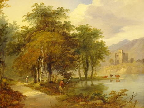 Thomas Creswick (1811-1869). Anglers in a river landscape, oil on board - pair, signed, 21.5cm x 26.5cm.