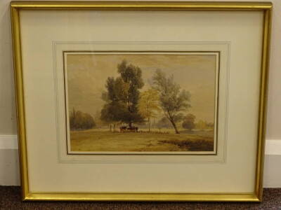 Edward Duncan (1803-1882). Cattle and sheep in parkland, watercolour, signed, 21.5cm x 30cm. - 2