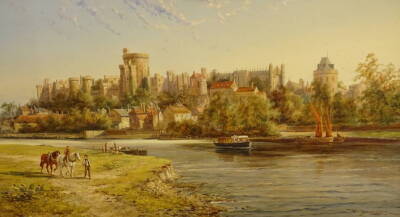 William Raymond Dommersen (1850-1927). Windsor Castle from the Thames, oil on canvas, signed, 59.5cm x 105cm. Label verso Wharfedale Galleries Ilkley.