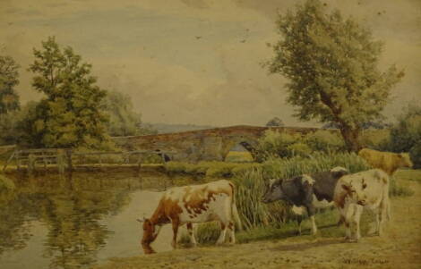 William Sidney Cooper (1854-1927). Cattle at the rivers edge, watercolour, signed, 25cm x 35cm.