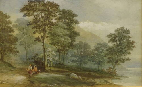 Thomas Harper (19thC). Figures by the waters edge, watercolour, signed, 14cm x 22cm.