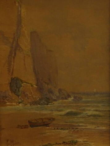 Frank Hider (1861-1933). Coastal scene with fishing boat, watercolour, signed, 35cm x 24cm.