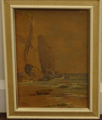 Frank Hider (1861-1933). Coastal scene with fishing boat, watercolour, signed, 35cm x 24cm. - 2