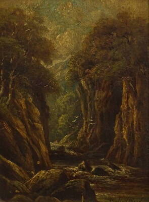 Rowland Ward (19thC/20thC). Mountain river, oil on board, signed, 29.5cm x 22cm.
