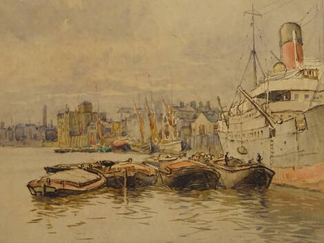 Cecil Westland Pilcher (1870-1943). Steamships and barges, watercolour, dated 1920, 25.5cm x 35cm.