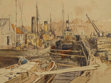 Cecil Westland Pilcher (1870-1943). Dock Yarmouth, watercolour, 26.5cm x 36cm.