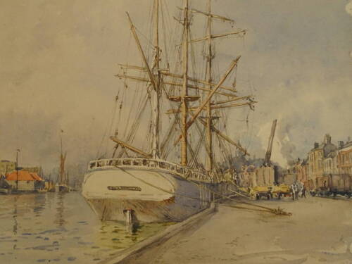 Cecil Westland Pilcher (1870-1943). Masted ships on quayside, watercolour, dated 1930, 29cm x 40cm.