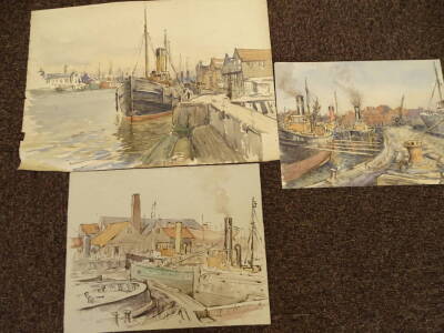 Cecil Westland Pilcher (1870-1943). Yarmouth Dock, watercolour, 20cm x 27cm, and two others (3). - 2