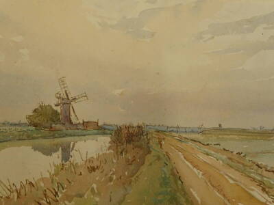 Cecil Westland Pilcher (1870-1943). Windmill in river landscape, watercolour, 21xm x 28cm, and four others (5).