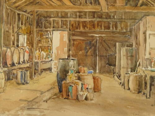 Cecil Westland Pilcher (1870-1943). In a paint shop (Fellowe's Gare) in Garleston, Suffolk, watercolour, initialled, titled and dated Oct 28 1932, 23.5cm x 32cm, and three others (4).