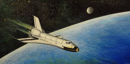 Peter Lightfoot (b.1932). Shuttle, oil on canvas, signed, titled and dated (19)88, 49cm x 100cm.