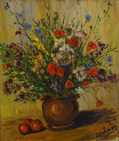 Michel Dzubenko (20thC). Floral still life, oil on board, signed, 63cm x 52.5cm.