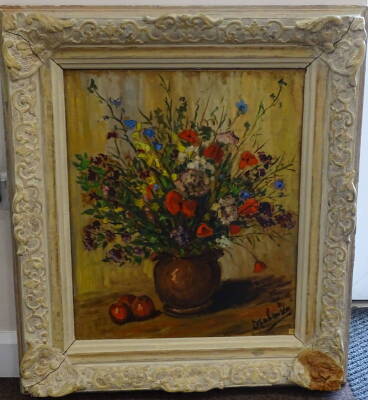 Michel Dzubenko (20thC). Floral still life, oil on board, signed, 63cm x 52.5cm. - 2