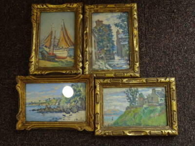 E Pernelle (20thC). Scenic views, oil on boards - four, signed, 13cm x 8cm (4). - 2