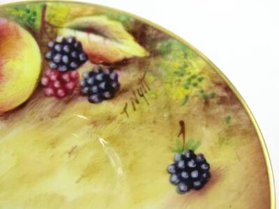 A Royal Worcester porcelain cup and saucer, painted with fruit by T Knott, printed mark in black to underside. - 4