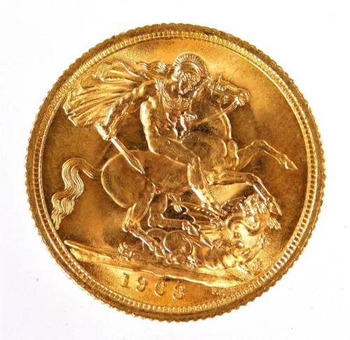 An Elizabeth II gold full sovereign, 1963.