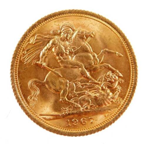 An Elizabeth II gold full sovereign, 1967.