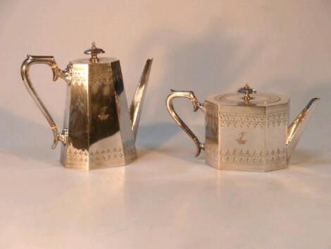 Late Victorian electroplate panelled tea and coffee pots