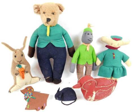 Various early 20thC soft toys, Teddy bears, etc. an English bear with velvet articulated limbs, 36cm H, duck, other velvet toys, etc. (a quantity)