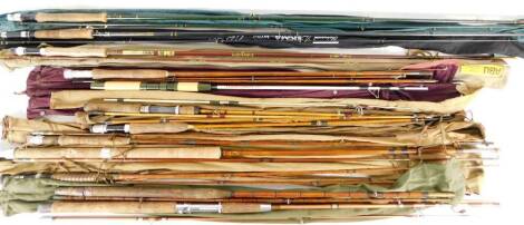 Various fishing rods, to include S Sigma Supra Shakespeare, Pikemaster, ABU, other three piece rods, many in canvas cases. (a quantity)