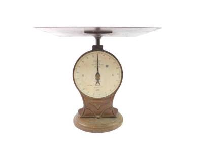 A Salter spring balance cast iron trade scales, no.50T, to weigh 100lbs x 1/2lb, 46cm W.