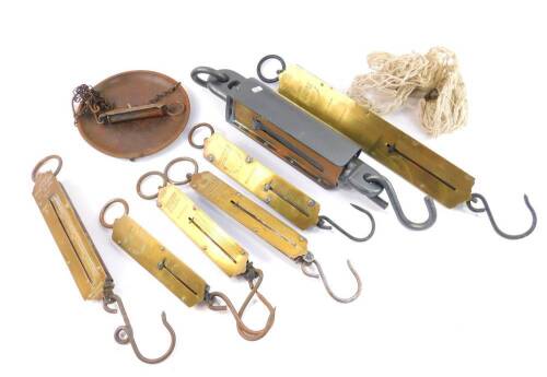 A Chatillon's iron clad scales, together with six Salters spring balance scales and pocket scales. (7)