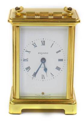 A Bayard brass cased carriage clock, enamel dial bearing Roman numerals, 8-day movement, by Duverdrey & Bloquel, with integral key, 12cm H.