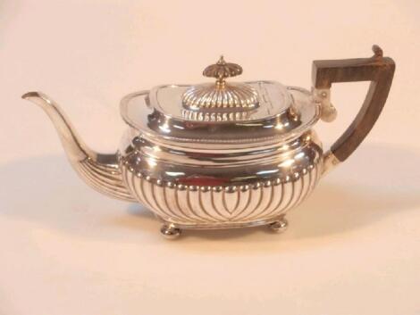 A Victorian part reeded silver teapot