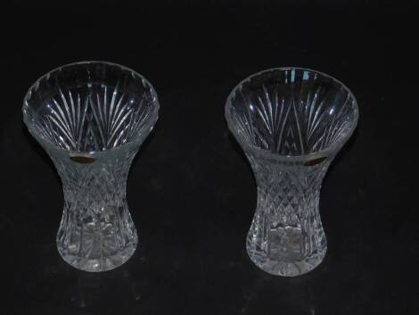 A pair of Royal Brierley cut glass vases, of waisted form, decorated in the York pattern, boxed, 17.5cm H.