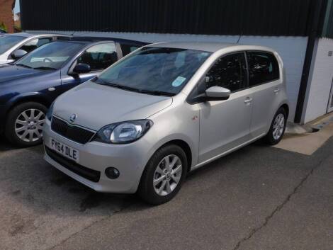 A Skoda Citigo Elegance Greentech, FY64 DLE, five door hatchback, petrol, 999cc, silver, circa 16,563 recorded miles, first registered 10/09/2014, V5 present, SORN, MOT expired on 10/08/18.