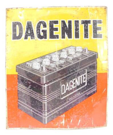 A lithographic tin sign for Dagenite Batteries, 51cm x 43cm.