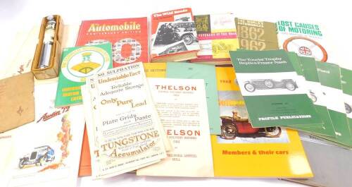 Various automotive pamphlets, including price guides, data sheets, parts books, programmes for Rallies, etc, and a Stanpart Jet extinguisher. (qty)