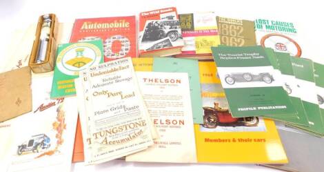 Various automotive pamphlets, including price guides, data sheets, parts books, programmes for Rallies, etc, and a Stanpart Jet extinguisher. (qty)