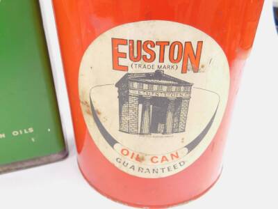 Vintage automotive related tins, including oil cans for Euston, ESSO, Castrol XL, and Shell X100. (4) - 2