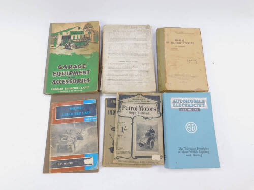 Automotive and military related books, including Hillman Utility, Ford Army Parts, Manual of Military Vehicles, War Office Issue 1930, Armoured Vehicles, Industrial Ford Units, Petrol Motors Simply Explained, etc. (qty)