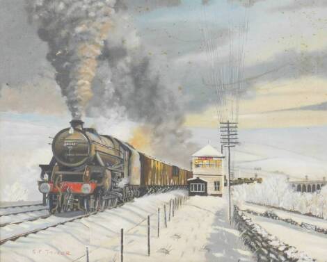 S F Taylor (20thC). Steam Train Passing Denthead Station, oil on canvas, signed, 46cm x 56cm.