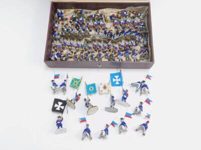 Various 20thC lead soldiers, in blue jackets, some holding flags, 8cm H, etc. (qty)