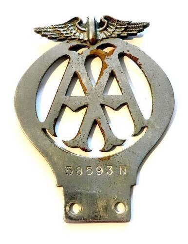 A mid century AA Car Membership grille badge, No 58593N, 12.5cm H.