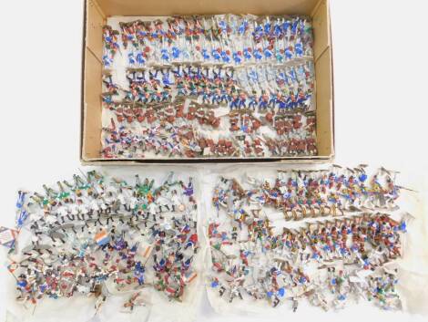 Various 20thC lead soldiers, France 24 Chasseurs type, other holding French flags, Napoleonic style, 5cm H, etc. (qty)