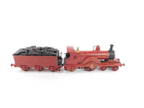 A K's Keyser model of a Johnson "Single" locomotive, 00 gauge, LMS, XMR red livery, 4-2-2, 118, boxed.