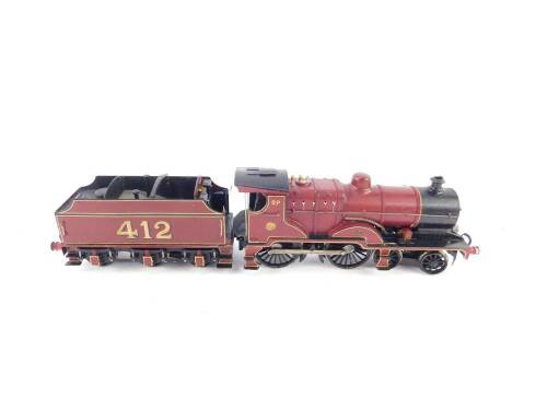 A kit built 00 gauge London Midland and Scottish Railway locomotive, red livery, 4-4-0, 412.