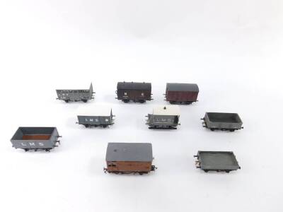 Nine scratch built 00 gauge wagons, LMS, NE and other, covered and uncoverd.