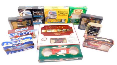 Matchbox and other die cast gift related advertising vehicles, boxed, including a Basset's Licorice Allsorts Transporter, Jelly Babies Transporter, Mars Double Decker Bus, Cockburn's Special Reserve Port Vintage Trucks, and Famous Names Liquor Chocolates,