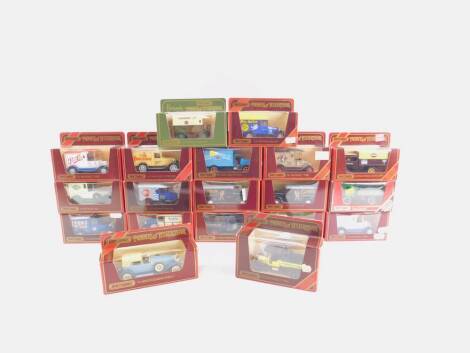 Matchbox Models Of Yesteryear die cast vintage trucks, including a 1930 Ford Model A advertising Lyons Tea Y-22, 1930 Ford Model A Van advertising Toblerone Y-22, 1918 Atikinson Model D Steam Wagon Y-18, and a 1912 Ford Model T Y-12, boxed. (19)