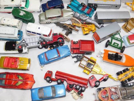 Dinky Corgi and other die cast vehicles, including a Corgi Chitty Chitty Bang Bang, Dinky Spectrum Control Car, and a Superior Rescuer on a Cadillac Chassis. (qty)