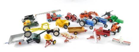 A Corgi Scammell Circus Crane Truck, Lesney Dinky and other die cast tractors and farm machinery, field guns, etc, some play wear, unboxed. (qty)