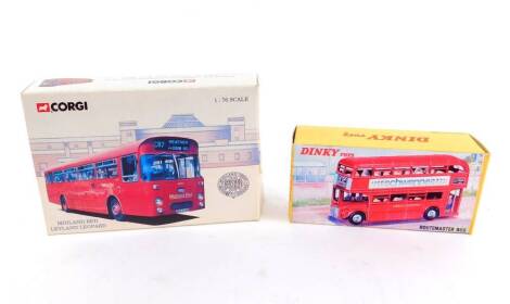 A Dinky Toys Die Cast Routemaster Bus 289, together with a Corgi Midland Red Leyland Leopard 97901, both boxed. (2)